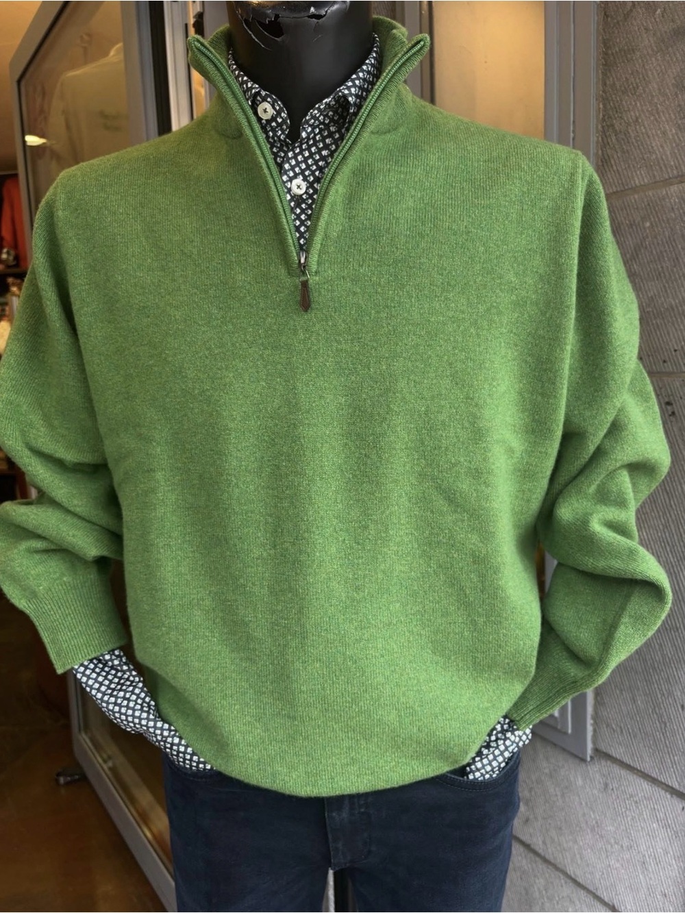 J. Crew Men's Bright Green Lambs Wool Quarter-Zip Pullover